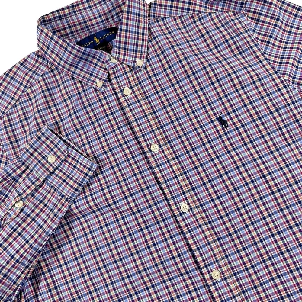 Ralph Lauren Plaid Button Down Shirt Boys XL 18-20 Multi Color Long Sleeve Pony